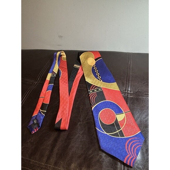 Pangborn Design 100% Italian Silk Tie Geometric Design 80s Retro Style - Picture 1 of 6